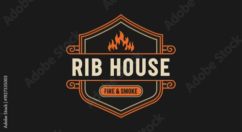 Rib House Fire and Smoke Restaurant Logo Design.