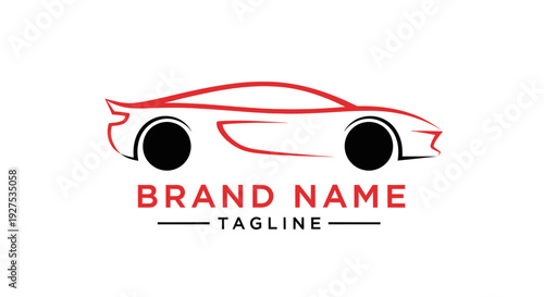 Sleek Red Outline Sports Car Logo Design with Brand Name and Tagline.