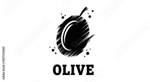 Stylized Black Olive Logo with Textured Brushstroke Design.