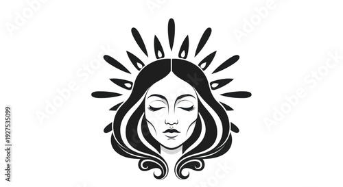 Stylized Womans Face with Closed Eyes and Radiant Aura.