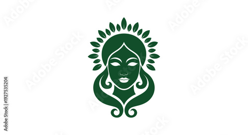 Virgo zodiac sign symbol with a womans face and leafy crown.