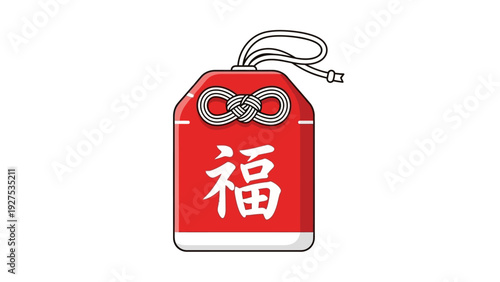 Lucky charm with Japanese kanji character for good fortune, often used as a protective amulet