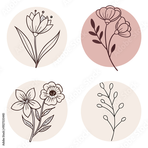 Floral Social Media Highlight Icons Vector