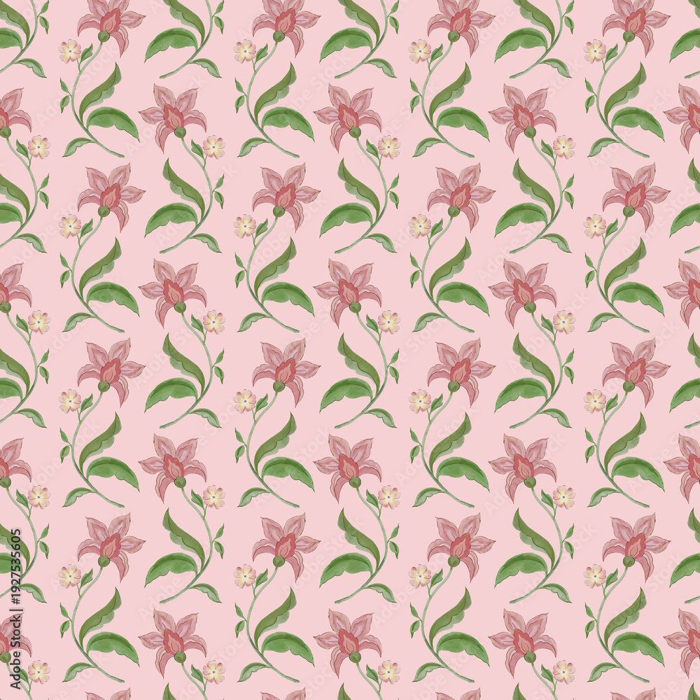Fototapeta premium Vintage Floral Seamless Pattern with pink flowers