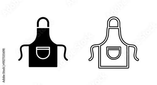 Apron Icons: Cooking and Kitchen Wear in Solid Black and Outline Styles