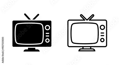 Classic Television Icons: Solid Black and Outline Designs