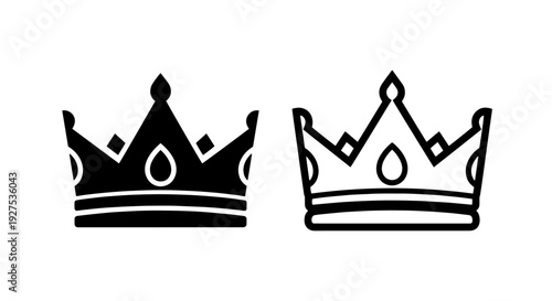 Crown icon in solid and outline styles for royalty and success