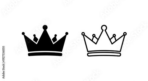 Royal Crown Icons: Black Silhouette and Outline Symbols for Royalty and Success