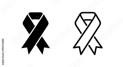 Awareness Ribbon Icons: Black Silhouette and Outline Symbols for Support and Cause