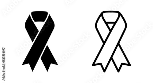 Awareness Ribbon Icons: Black Silhouette and Outline Symbols for Support and Cause