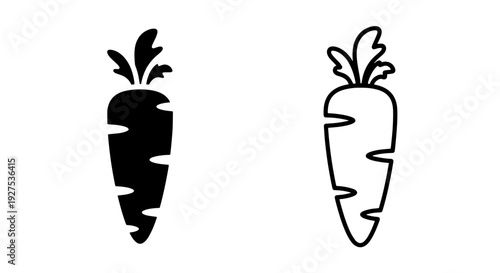 Pair of black and white icons featuring carrots, symbolizing fresh produce and vegan lifestyle.