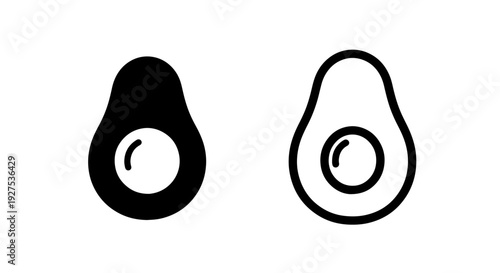 Avocado icons, one solid black and one outlined, for healthy food and lifestyle concepts.