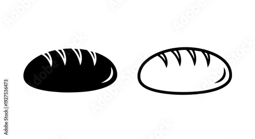 Simple icon set of bread loaves in black and white, ideal for food or bakery branding