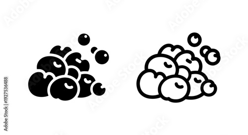 Soap bubble icons in black and white, representing cleanliness, washing or bath time