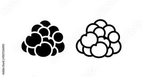 Cluster of berries icons, solid and outline, symbolizing fruit, food or healthy eating