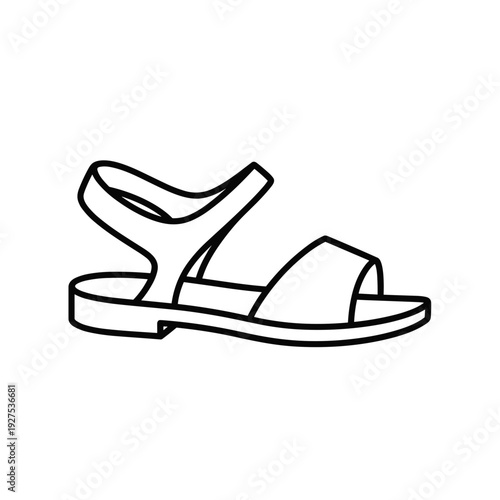 Minimalist line drawing of open toe sandals isolated on a white background, showcasing simple and elegant design