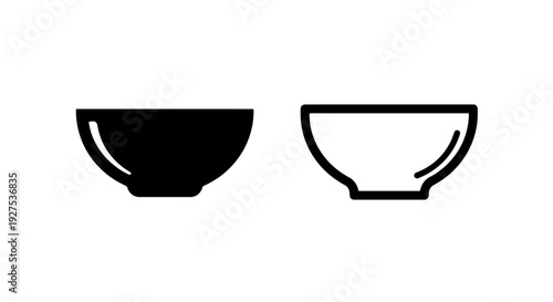 Serving Bowls Icons: Black Solid and Outline Designs for Food Presentation