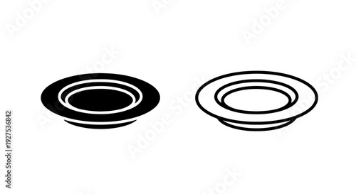 Plate Icons: Black Solid and Outline Styles for Food Service and Dining
