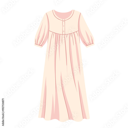 Elegant cotton nightgown with button details isolated on a white background, showcasing soft fabric and flowing design