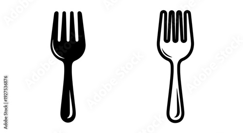 Eating Utensil Icons: Fork in Solid Black and Outline for Dining and Cuisine