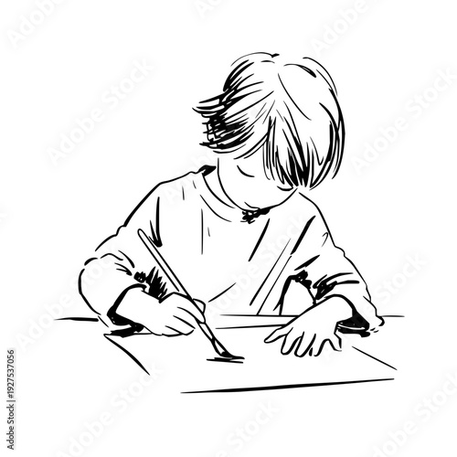Child Drawing with Pencil on Paper