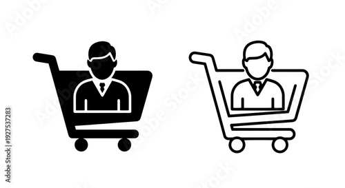 Person in Shopping Cart Icon Symbol for E-commerce Buyer, Online Purchase, and Retail Consumer Vector