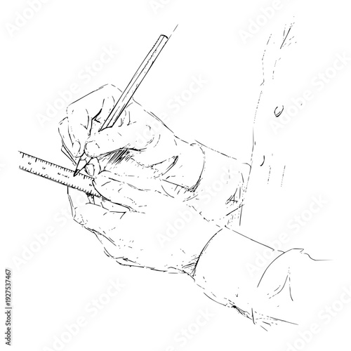 Hand Holding Pencil and Ruler Drawing