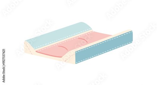 Pastel-colored changing mat with raised edges isolated on white background, featuring soft pink and blue hues for baby care