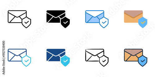 Secure Messaging icons set multiple style collection. Editable stroke 
