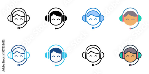 Customer Support icons set multiple style collection. Editable stroke 
