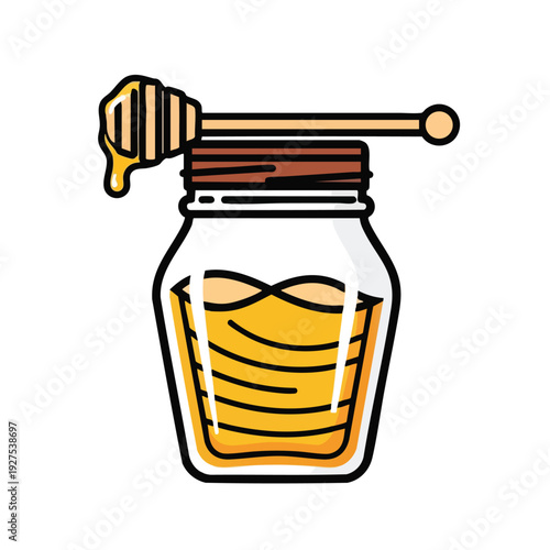 Creative Illustration of a Honey Jar with Wooden Dipstick for Natural Food and Cooking Storage