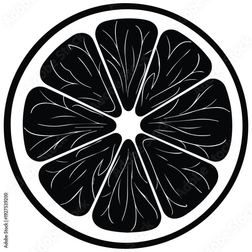 Black and white citrus slice graphic illustration