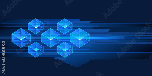 Abstract digital background featuring glowing blue crystal shapes and lines