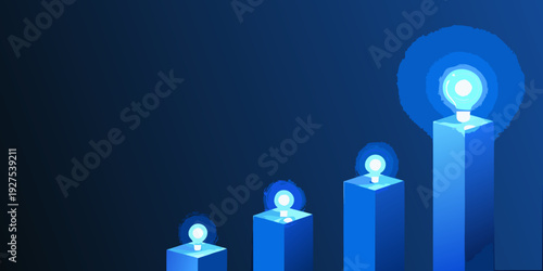 Abstract blue geometric shapes resembling glowing pillars or candles
