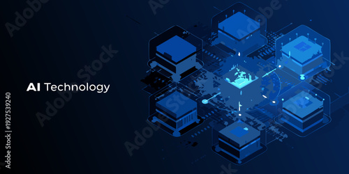 Abstract ai technology background with glowing geometric shapes and connections