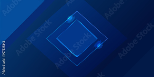 Abstract blue geometric background with glowing diamond shapes and light flares