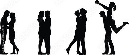 Silhouettes of Couples in Romantic Poses on White Background vector