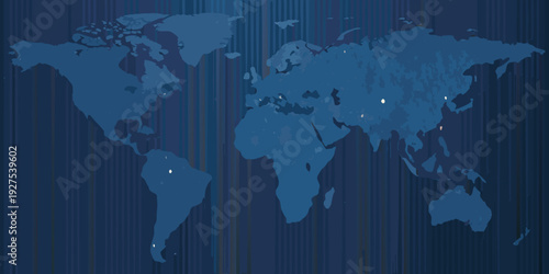 A stylized blue world map with highlighted points of interest