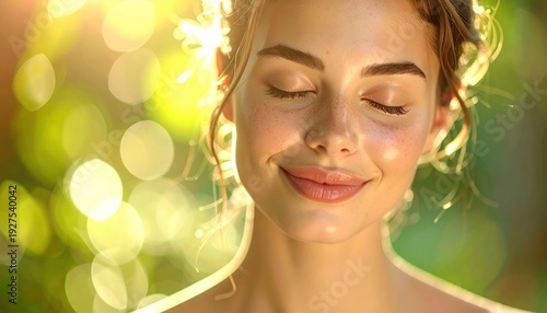 Woman Enjoying Nature with Eyes Closed Serene.