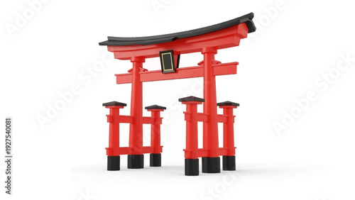 Traditional Japanese Torii Gate Replica Isolated on White Background