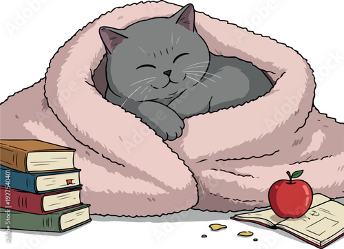 Pixel Art Grey Cat Sleeping In Pink Blanket Books Apple