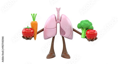 Cartoon Lungs Holding Healthy Food