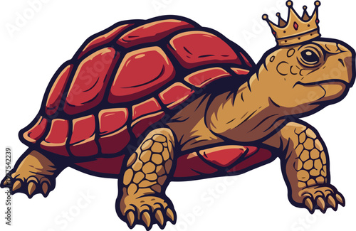 Pixel Art King Turtle with Red Shell and Crown on White Background