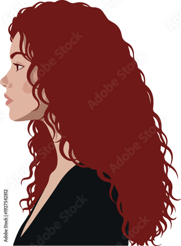 Pixel Art Portrait Profile Of A Woman With Long Wavy Red Hair