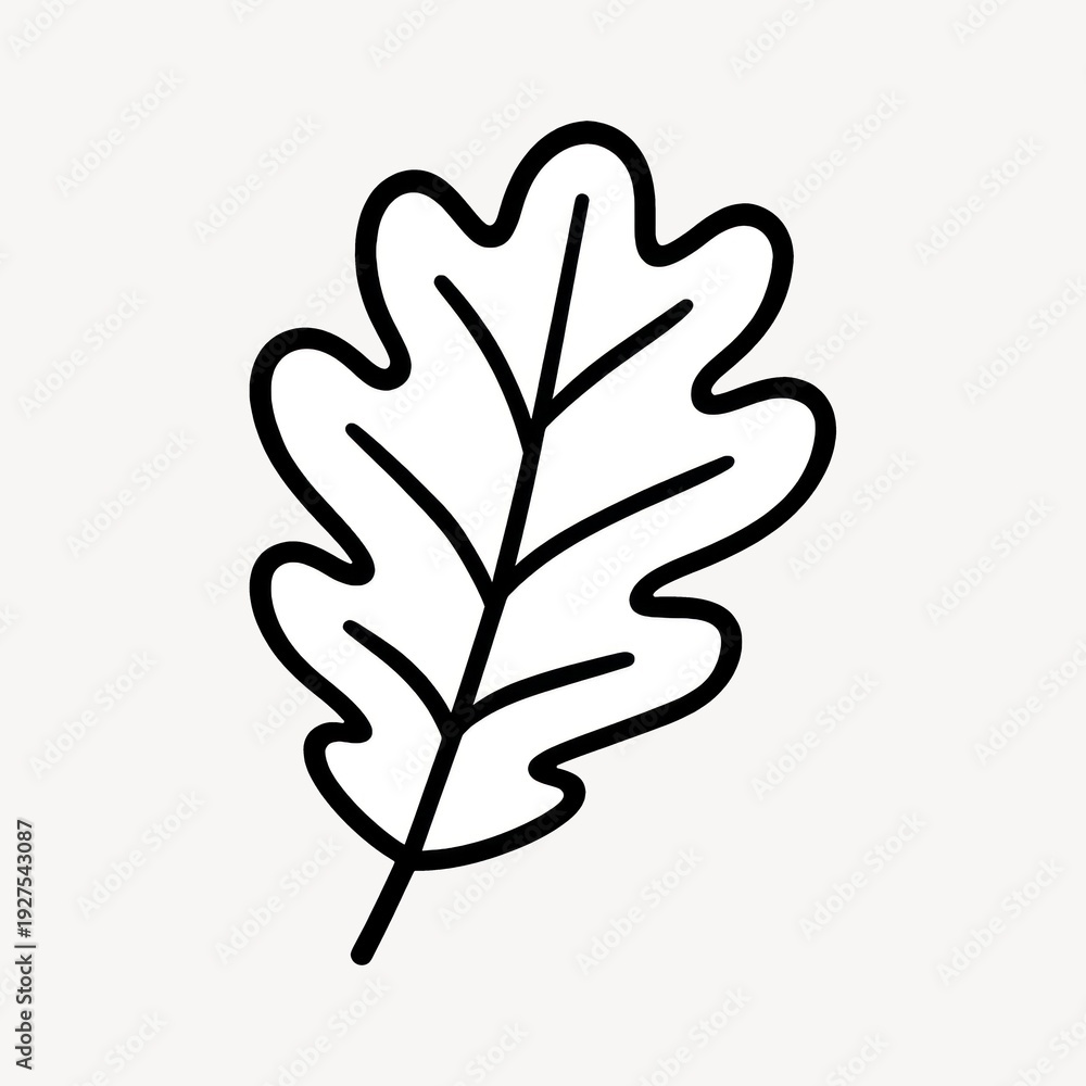 Fototapeta premium Simple black outline oak leaf