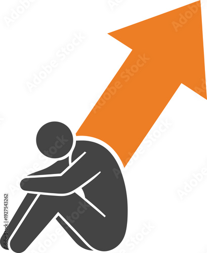 Illustration of an individual experiencing struggle, with an optimistic upward arrow symbolizing growth, recovery, and overcoming challenges
