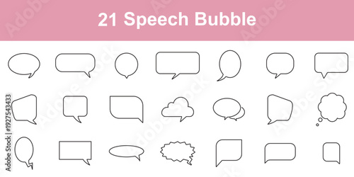 21 Speech bubbles thin line icons set. Speech, bubble, talk, chat, message, balloon and communication. Vector design. chat box for social media communication, digital marketing and customer support 