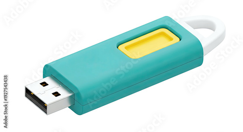 Turquoise USB Flash Drive with Yellow Accent and White Loop