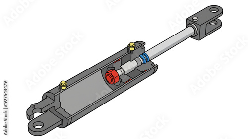 Internal cross section cutaway illustration of a hydraulic cylinder showing piston structure