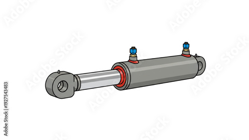 Industrial 2D flat illustration of a hydraulic cylinder assembly with technical outlines
